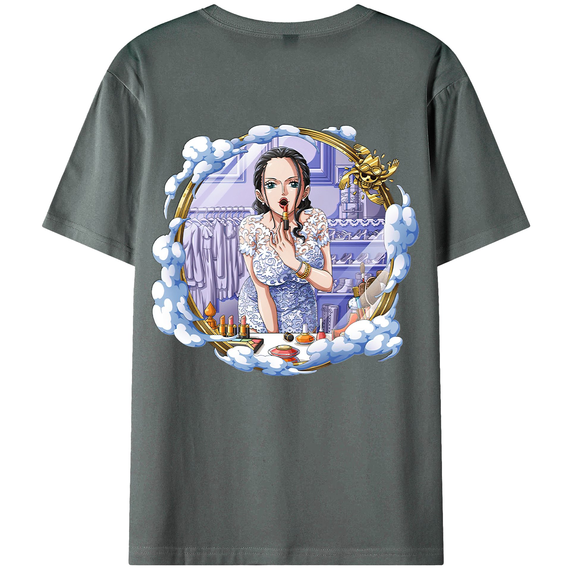 ワンピース ニコ・ロビン ONE PIECE Nico Robin 綿100％ メンズ半袖Tシャツ（バックプリント） 通気性